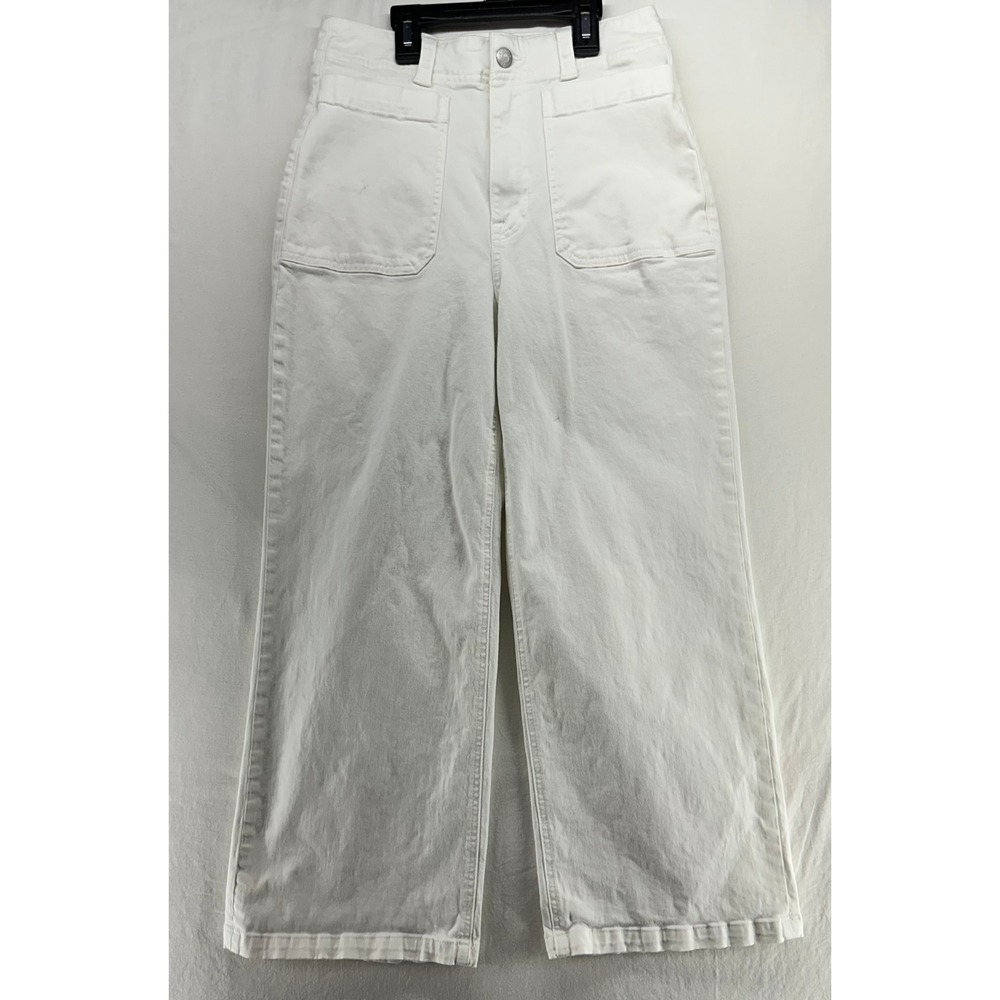 Pistola Womens White High Rise Wide Leg Utility Patch Pocket Denim Pants Size 25